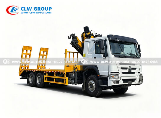 Sinotruk HOWO 6x4 Flatbed Wrecker Truck with 10 Ton Knuckle Boom Crane