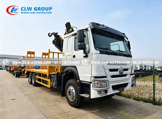 Sinotruk HOWO 6x4 Flatbed Wrecker Truck with 10 Ton Knuckle Boom Crane
