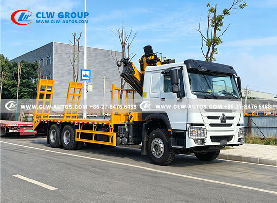 Sinotruk HOWO 6x4 Flatbed Wrecker Truck with 10 Ton Knuckle Boom Crane