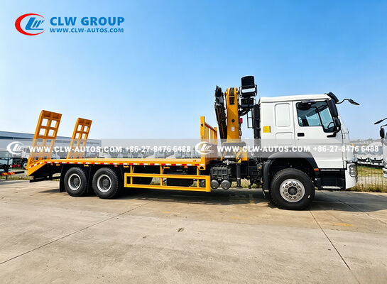 Sinotruk HOWO 6x4 Flatbed Wrecker Truck with 10 Ton Knuckle Boom Crane