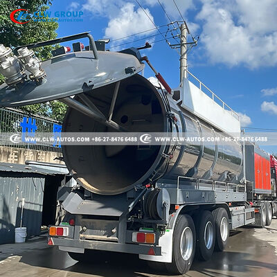 25m³ 316 Stainless Steel Vacuum Tank Semi-Trailer with Italian JUROP PVT700 Vacuum Pump and High-Pressure Washing System