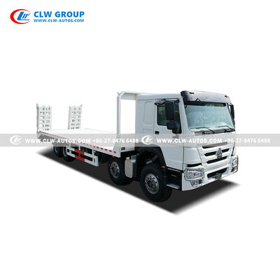 Sinotruk HOWO 8x4 400HP Flatbed Truck with 9m Manganese Steel Deck and Hydraulic Ramp for Heavy Machinery Transport