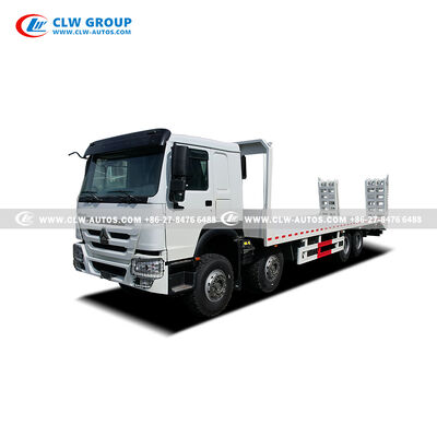Sinotruk HOWO 8x4 400HP Flatbed Truck with 9m Manganese Steel Deck and Hydraulic Ramp for Heavy Machinery Transport