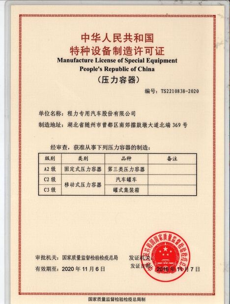 China HUBEI CHENGLI SPECIAL AUTOMOBILE CO,.LTD certification